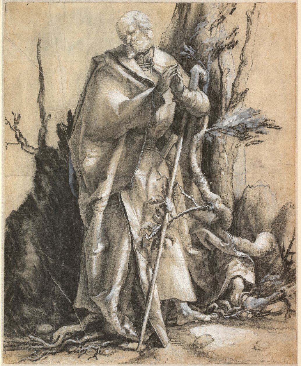 Parrakas pyhimys kävelykepin kanssa, n. 1516 tekijältä Matthias Grünewald