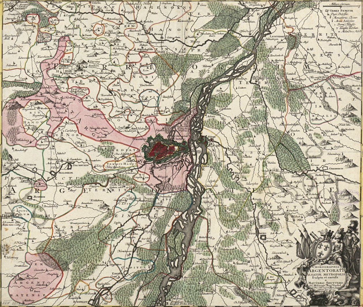 Ranska: Carte de Strasbourg, capitale de l’Alsace tekijältä Georg Matthäus Seutter