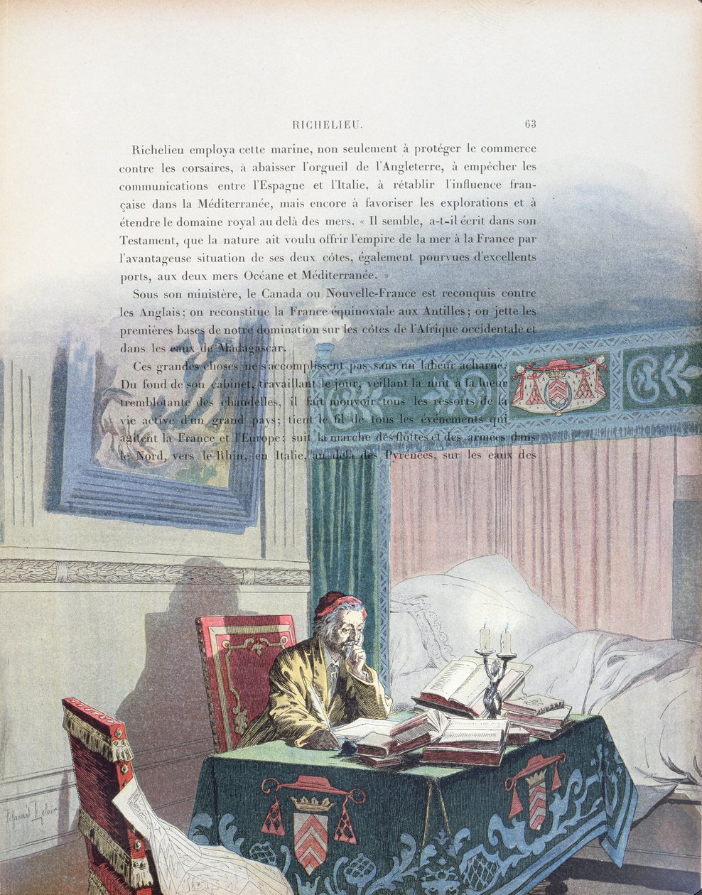 Armand-Jean du Plessis, kardinaali de Richelieu (1585-1642) vanhana miehenä, kuvitus Theodore Camun Richelieun elämästä, 1910. tekijältä Maurice Leloir