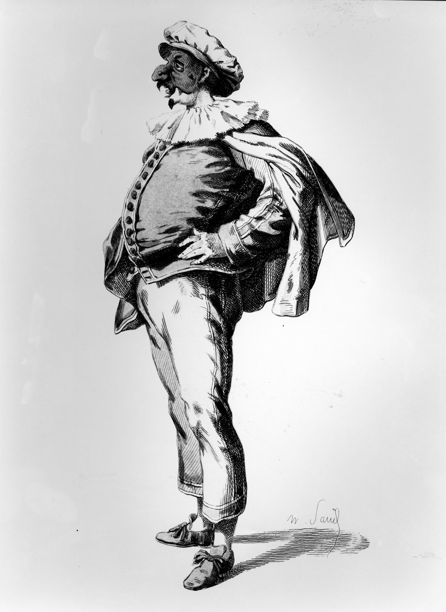 Polichinelle, kuvattu näyttämöasussa 1685, 1860 tekijältä Maurice Sand