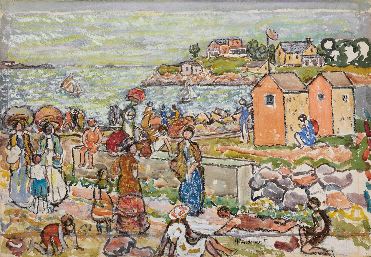 Kylpejät ja lastenrattaat, n. 1919 tekijältä Maurice Brazil Prendergast