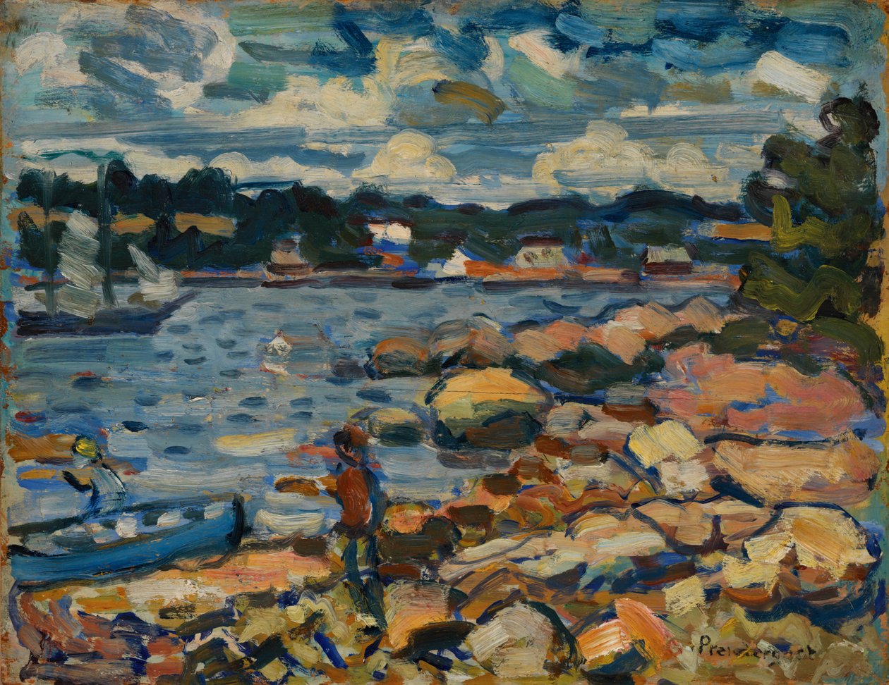 Brooksville, Maine (joki ja kalliot) tekijältä Maurice Brazil Prendergast