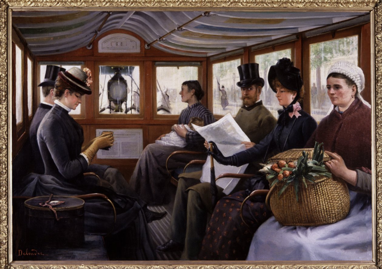 Matkustajia omnibussissa, noin 1900 (maalaus) tekijältä Maurice Delondre