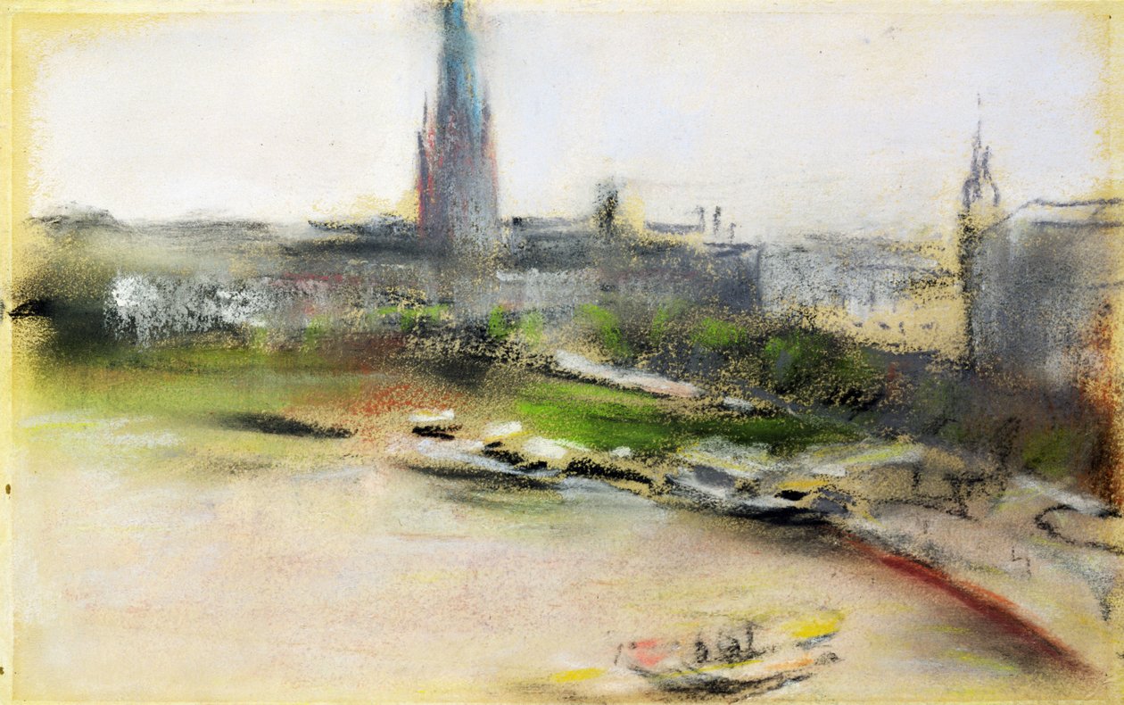 Binnenalster at the Jungfernstieg, 1909 (pastelli paperille) tekijältä Max Liebermann