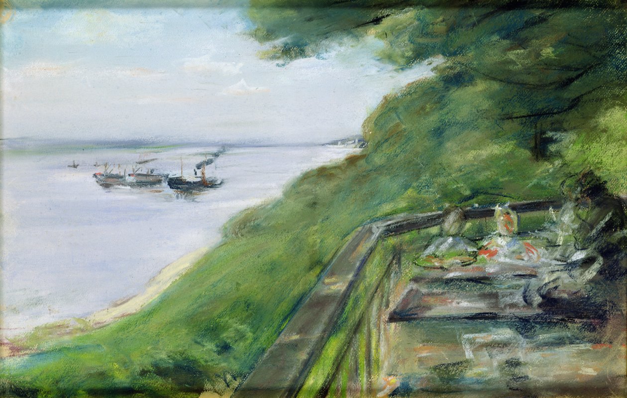 Jacobin ravintolan terassi Nienstedten-an-der-Elbessä, 1902 (pastelli paperille) tekijältä Max Liebermann