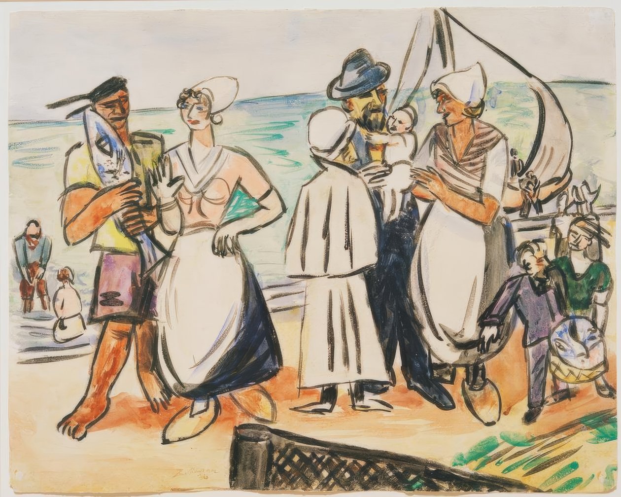 Hollantilaiset kalastajat rannalla tekijältä Max Beckmann