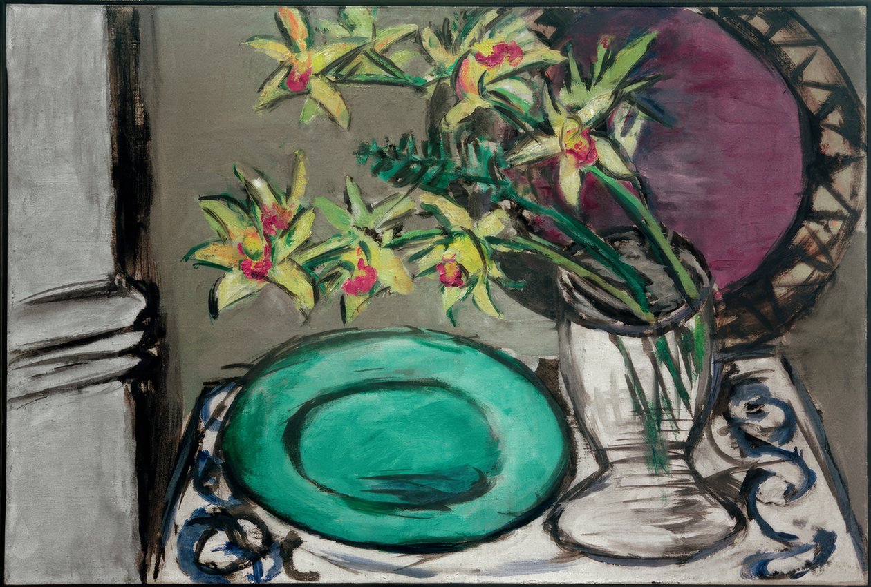 Orkideat - asetelma vihreällä kulholla tekijältä Max Beckmann