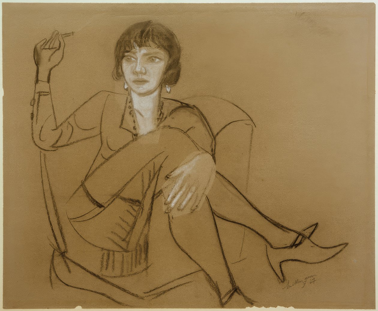 Quappi, tupakoi klubituolissa tekijältä Max Beckmann