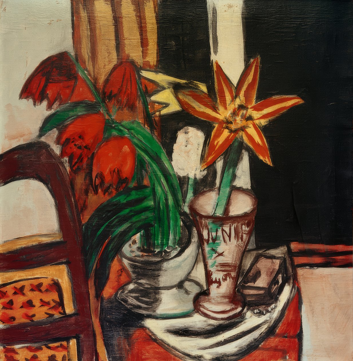 Punainen tulppaani ja tulililjat tekijältä Max Beckmann