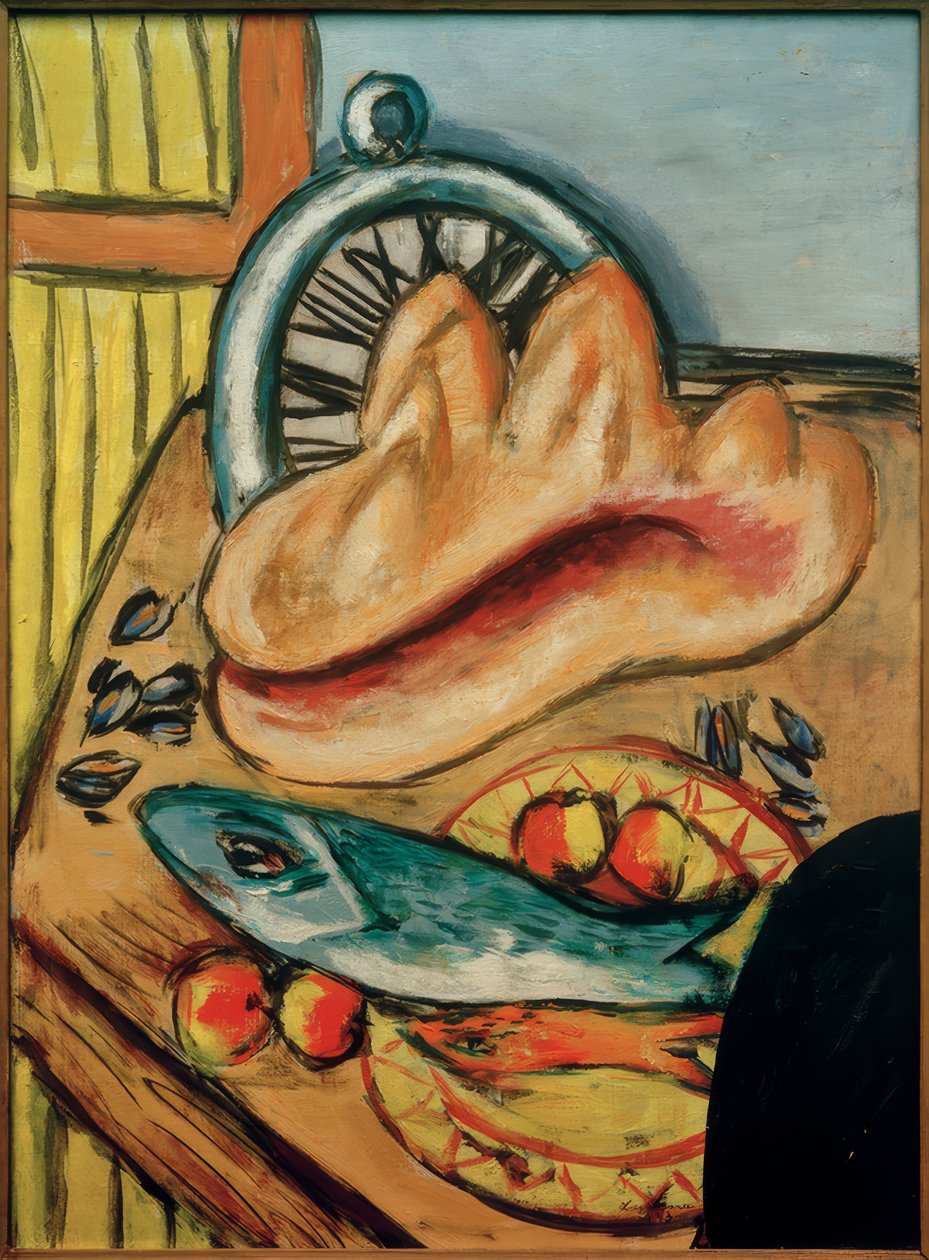 Asetelma kalan ja kuoren kanssa tekijältä Max Beckmann