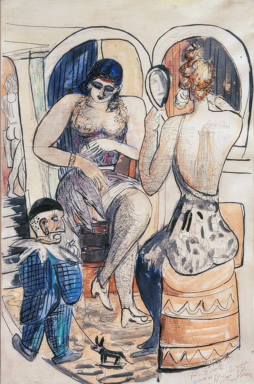 Kaksi tanssijaa (tyttö sinisellä kääpiöllä) tekijältä Max Beckmann