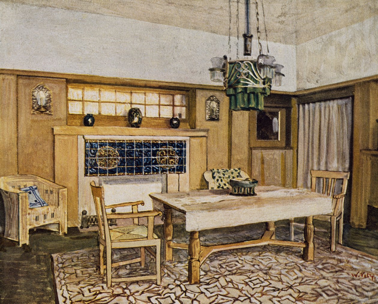 Ruokasali Karlsruhessa, 1900-luku (piirustus) tekijältä Max Laeuger