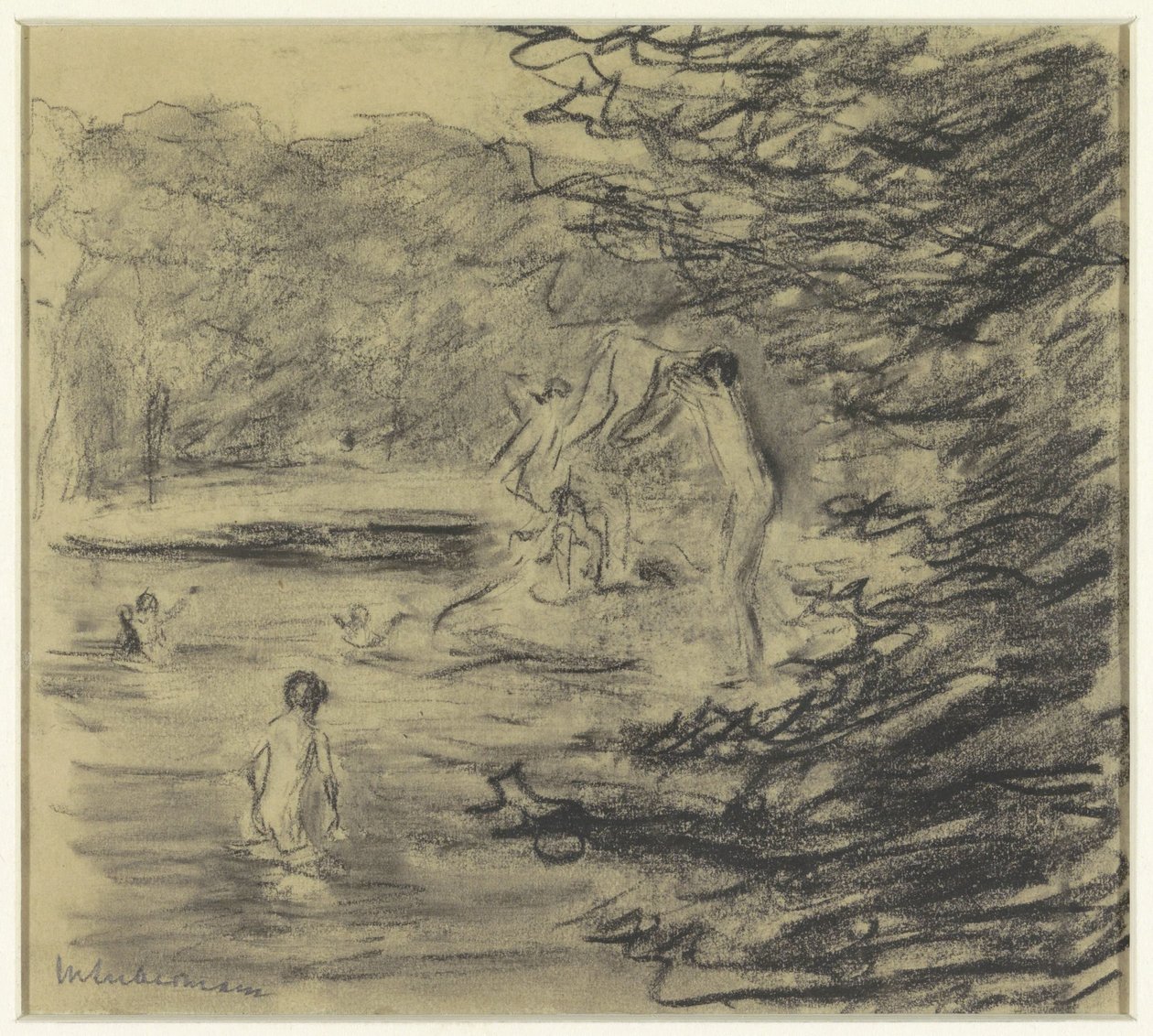 Kylpevät pojat metsälammessa tekijältä Max Liebermann