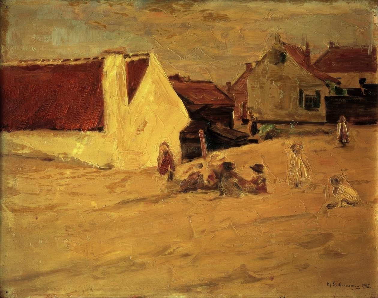 Kylän aukio, jossa lapset leikkivät tekijältä Max Liebermann