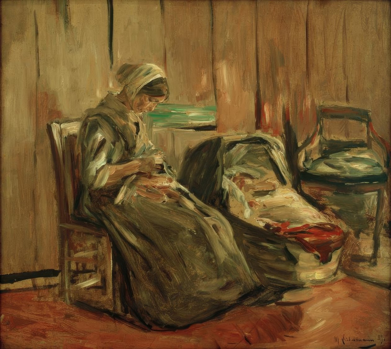 Interieur mit nähender Frau tekijältä Max Liebermann