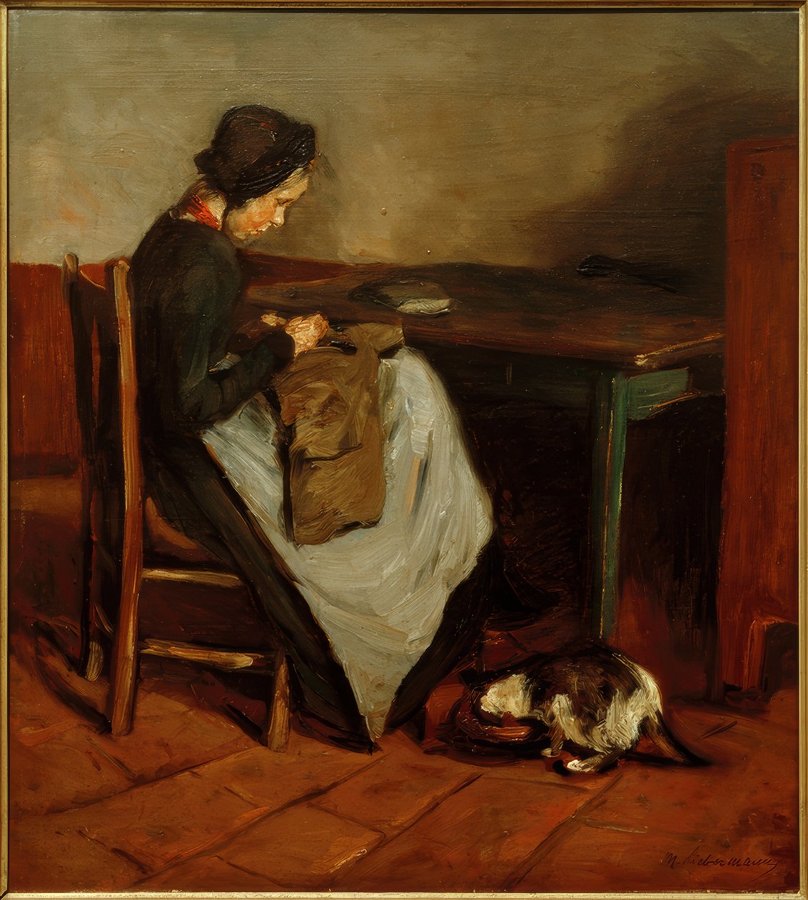 Ompelu tyttö ja kissa - hollantilainen sisustus tekijältä Max Liebermann