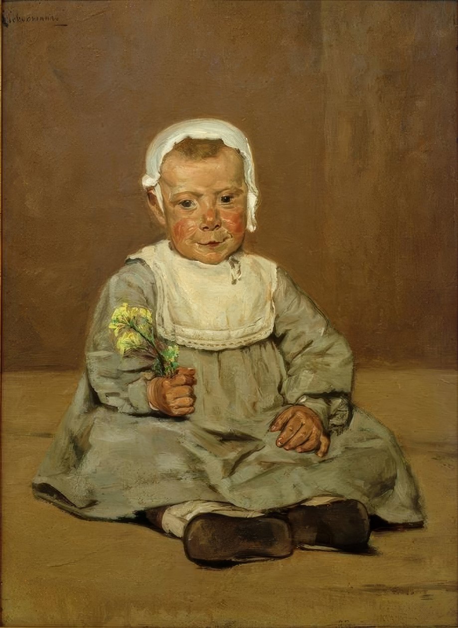 Sitzendes Kind mit Blume tekijältä Max Liebermann