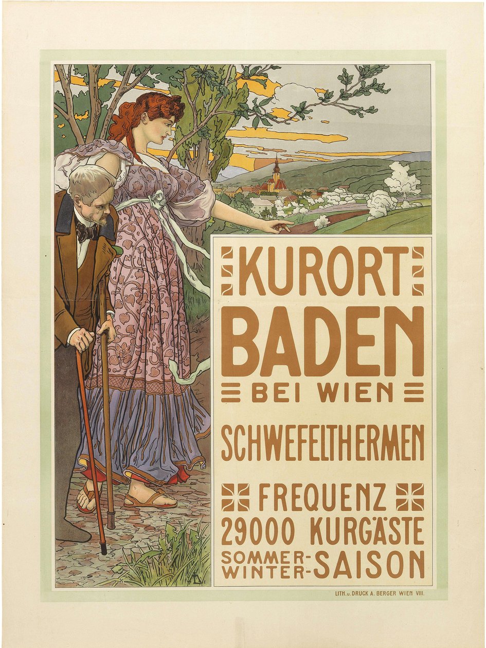 Kylpyläkaupunki Baden Wienin lähellä, n. 1910. tekijältä Maximilian Liebenwein