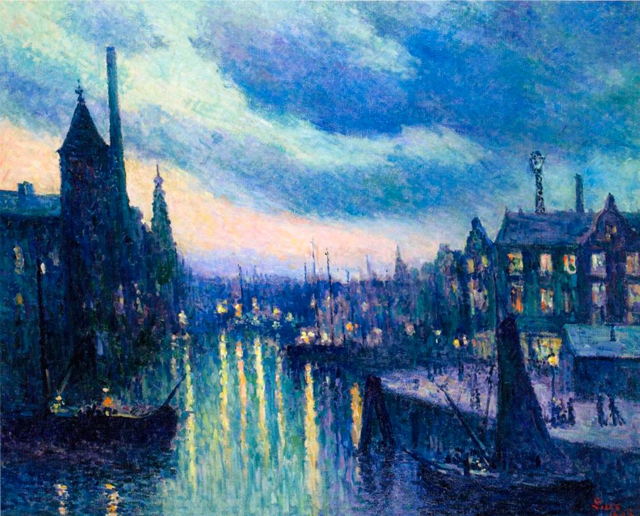 Rotterdamin satama yöllä, 1908 tekijältä Maximilien Luce