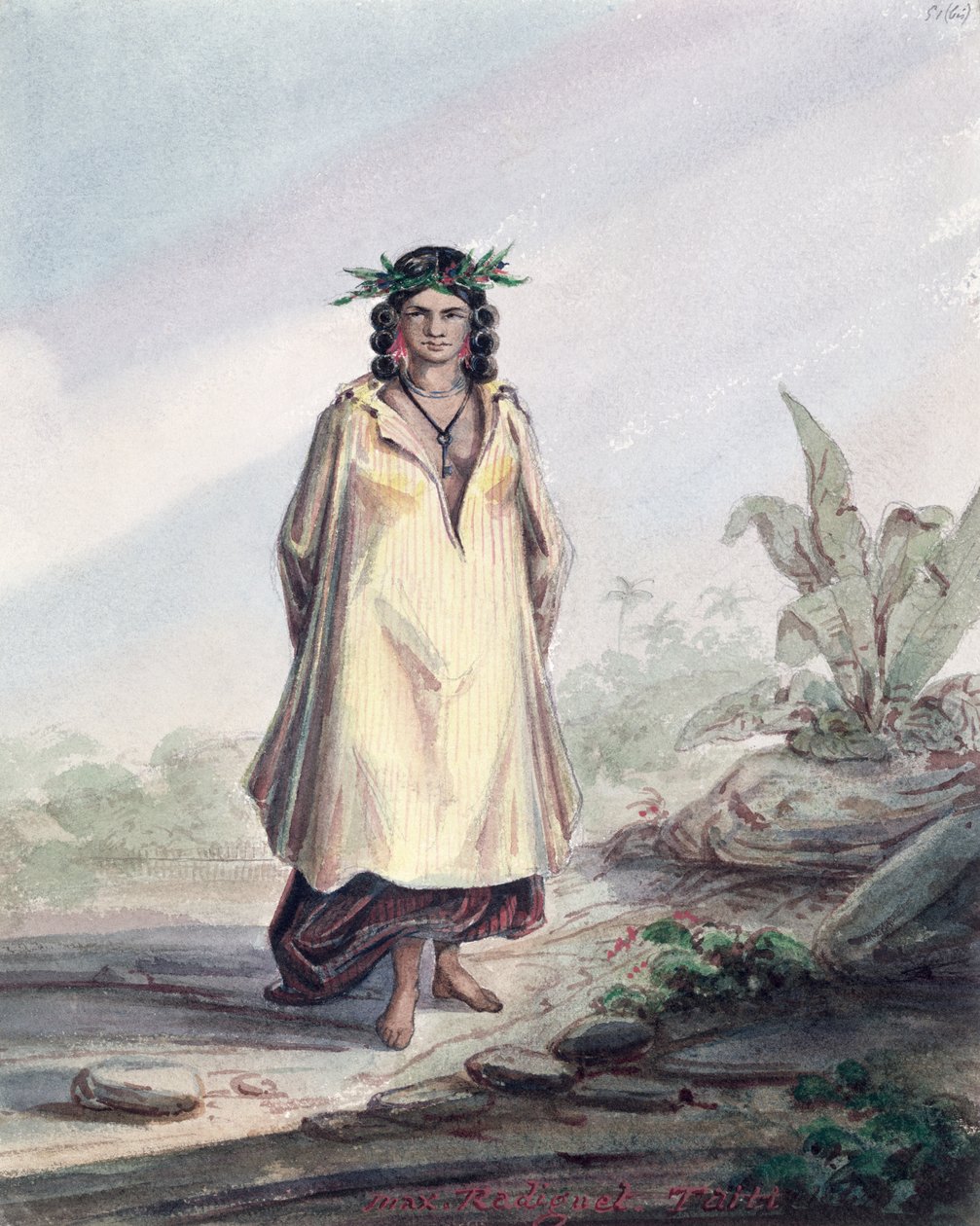 Nuori nainen Tahitista, n. 1841-48 (kynä, muste ja wc paperilla) tekijältä Maximilien Radiguet