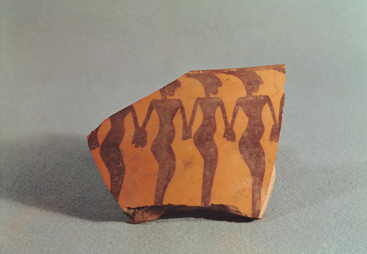 Keramiikan katkelma, jossa on tanssivia naisia, n. 5000-4000 (keramiikka). tekijältä Mesopotamian