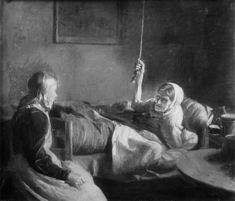 Vanha nainen sängyssä tekijältä Michael Peter Ancher