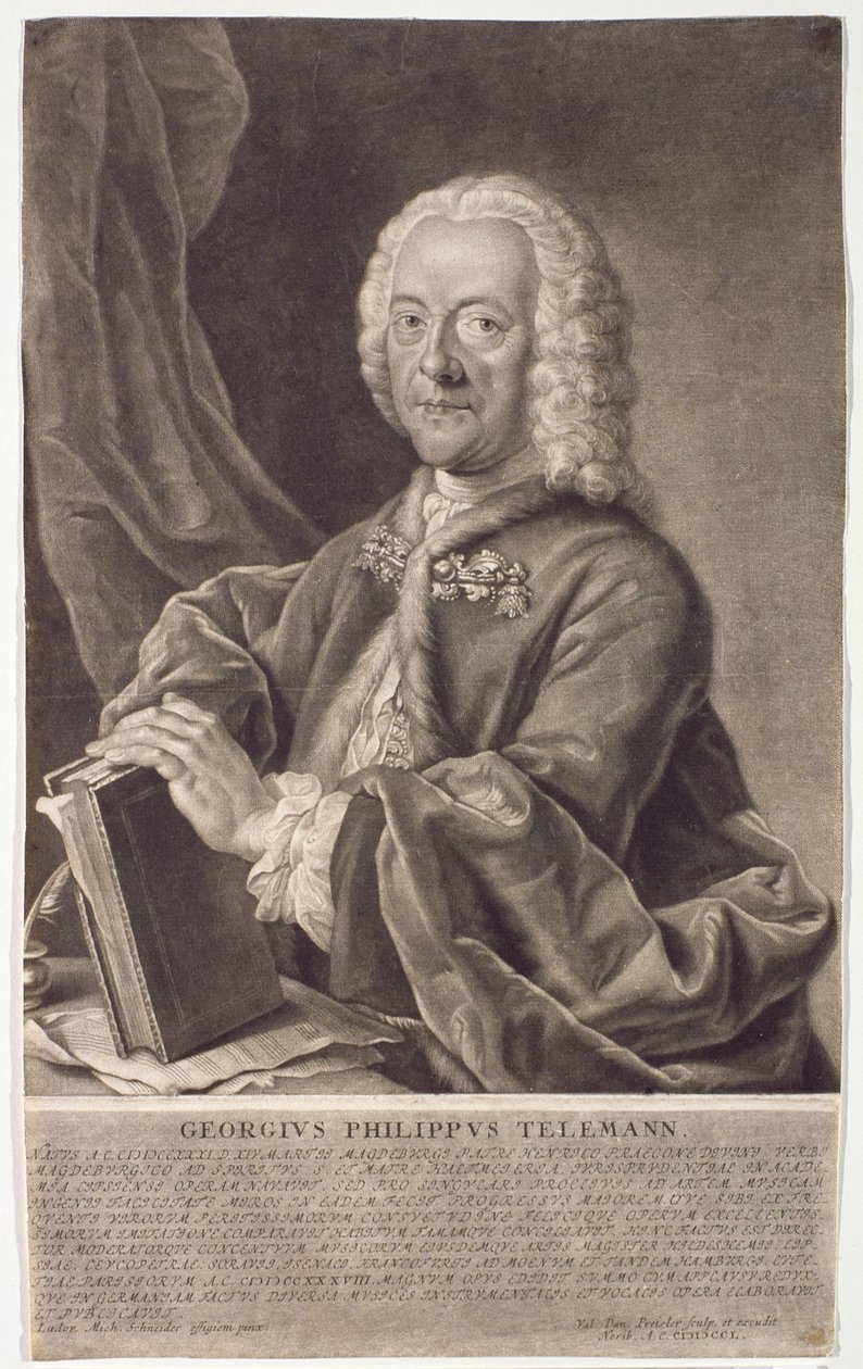 Georg Preislerin (1700-54) kaivertama Georg Philipp Telemannin (1681-1757) muotokuva tekijältä Michael Schneider
