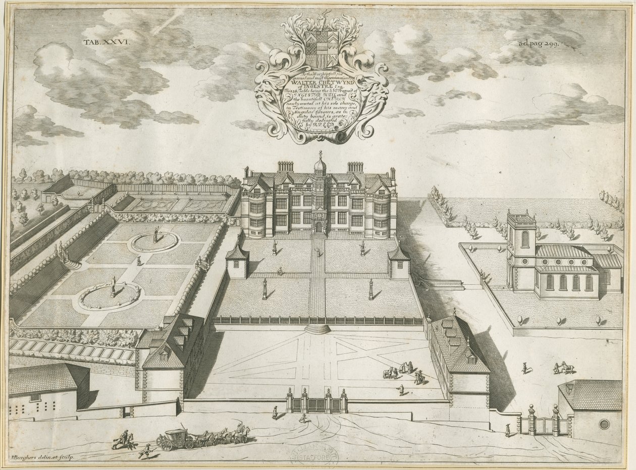 Ingestre Hall: kuparilevykaiverrus, nd [1653-1686] tekijältä Michael Burghers
