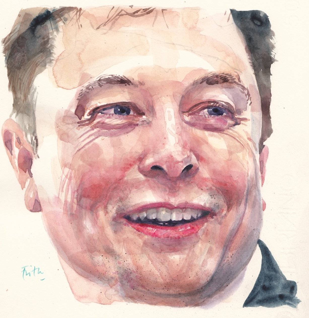 Elon Musk (akvarelli) tekijältä Michael Frith