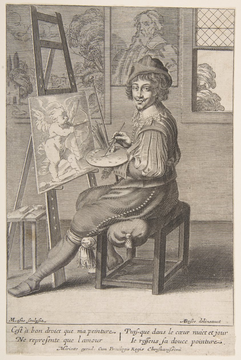 Maalari maalaustelineessä, 1620-67. tekijältä Michel Lasne