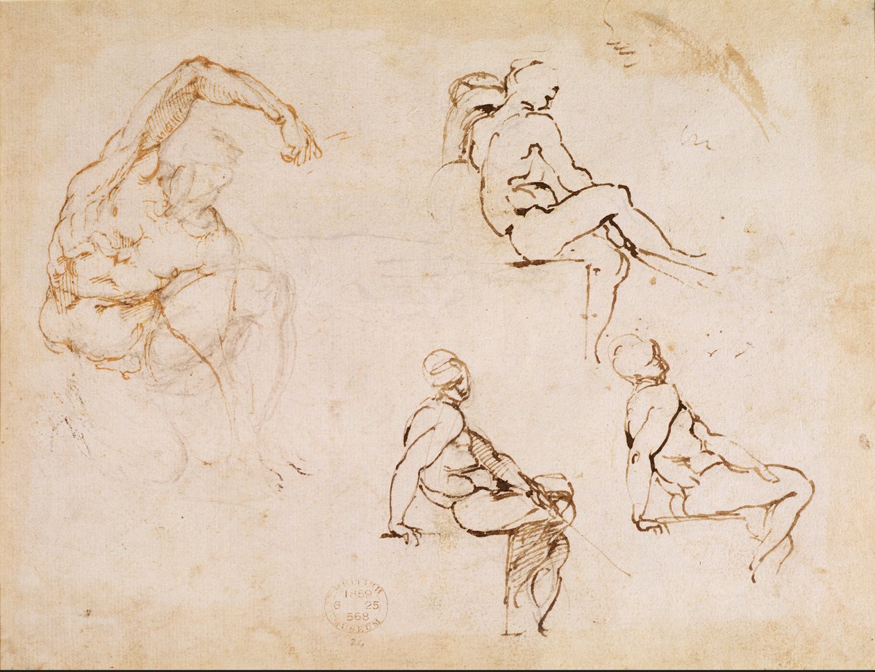 Hahmopiirustukset (muste paperille) tekijältä Michelangelo Buonarroti