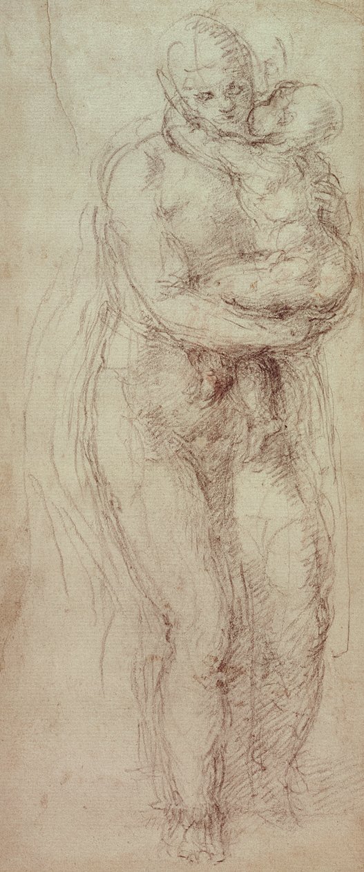 Madonna ja lapsi (musta liitu paperille) tekijältä Michelangelo Buonarroti