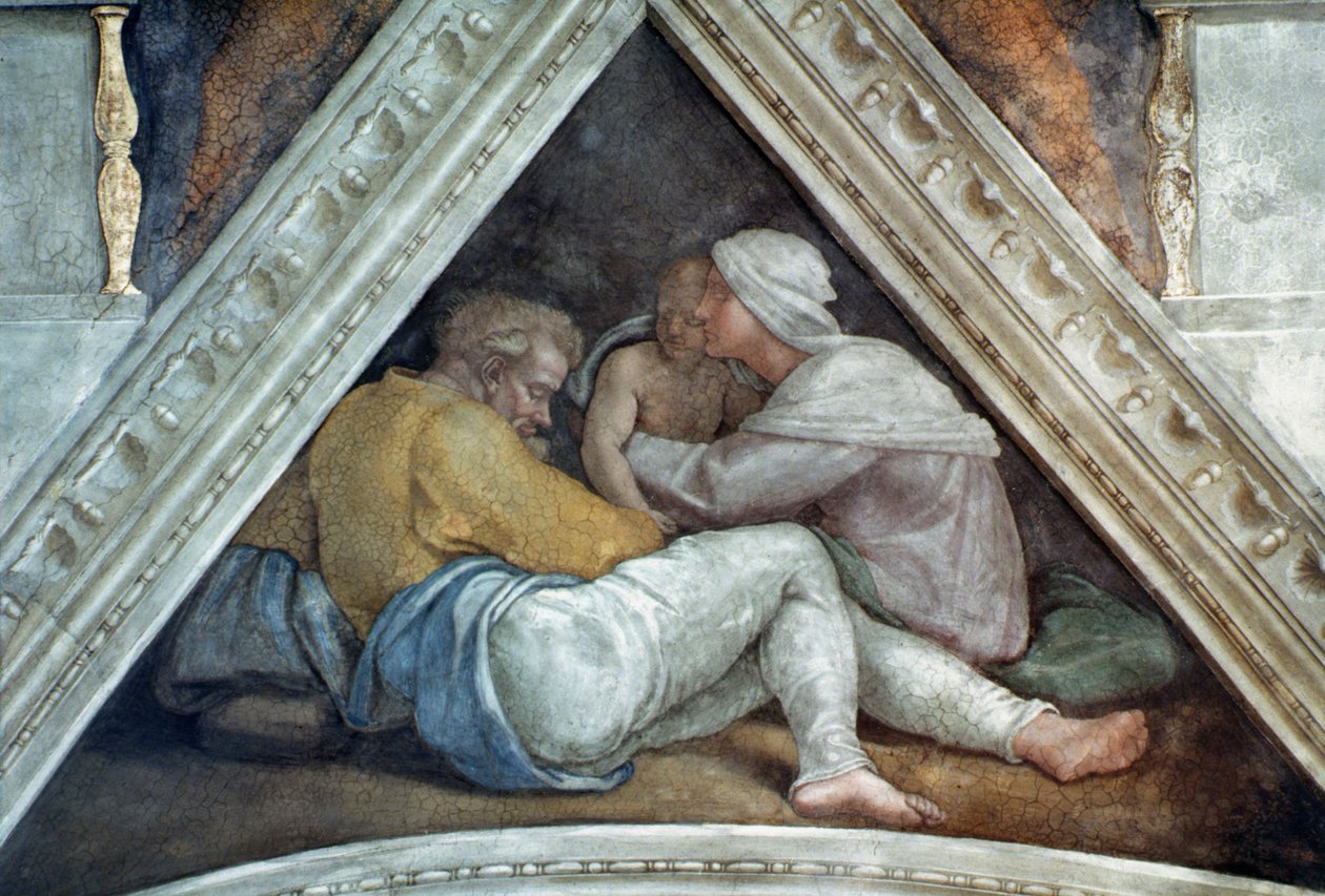 Sikstuksen kappelin katto: Kristuksen esi-isät (ennen restaurointia). tekijältä Michelangelo Buonarroti