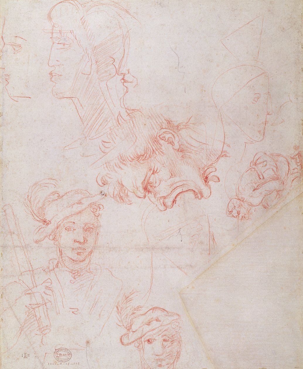 Päätutkimukset, 1508-12d (punainen liitu paperille) (käänteinen) tekijältä Michelangelo Buonarroti