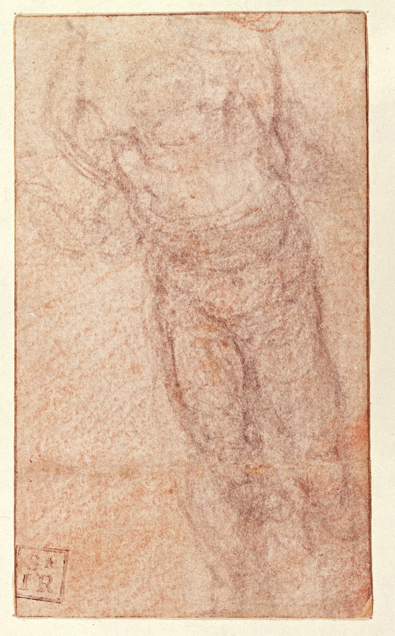 Tutkimus "The Resurrection", n. 1532-1534 (punainen ja musta liitu paperille) (recto) tekijältä Michelangelo Buonarroti