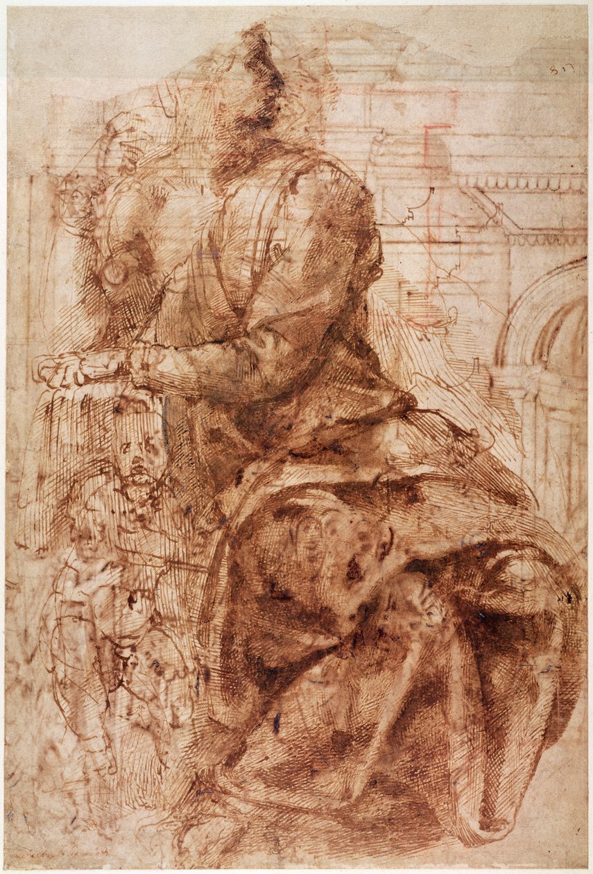 Sibylin tutkimus (muste paperille) tekijältä Michelangelo Buonarroti