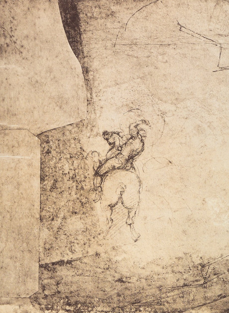 Tutkimus hevosmiehestä: Michelangelon piirustus, Piirustus- ja grafiikkakaappi, Uffizi-galleria, Firenze tekijältä Michelangelo Buonarroti