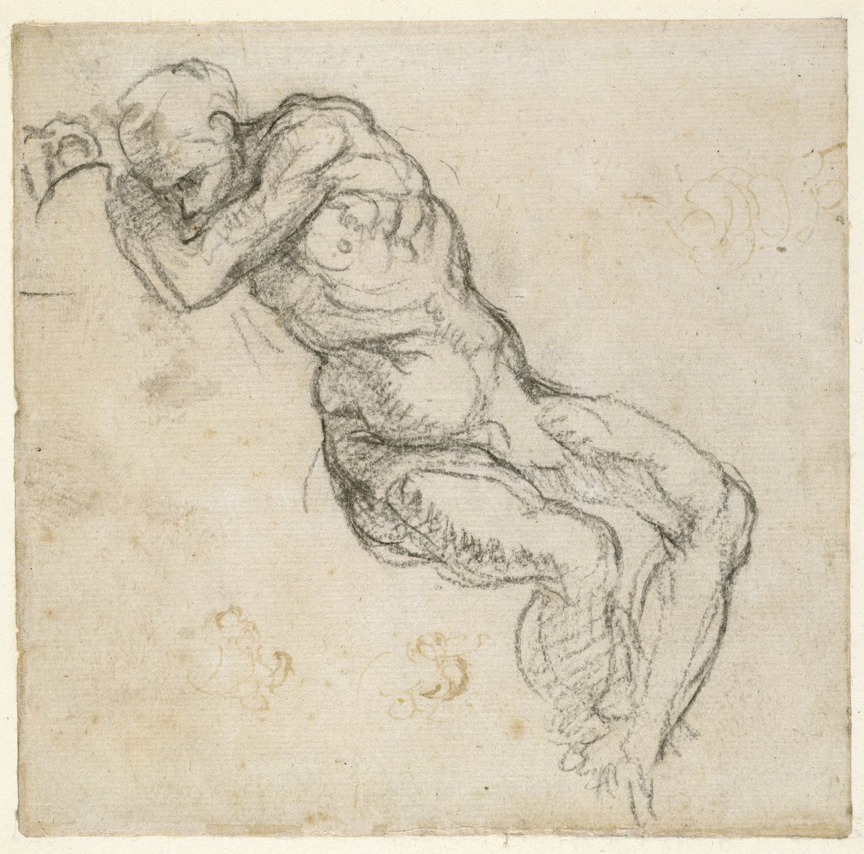 Miehen alastonkuva, n.1511 (kynä ja musta liitu paperille) tekijältä Michelangelo Buonarroti
