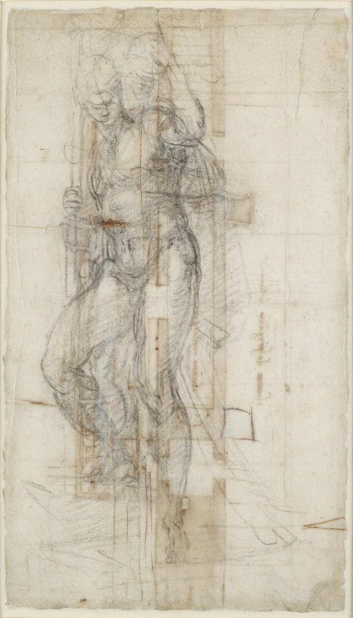 Tutkimus Kristuksen ylösnousemuksesta, noin 1532 (liitu paperille). tekijältä Michelangelo Buonarroti