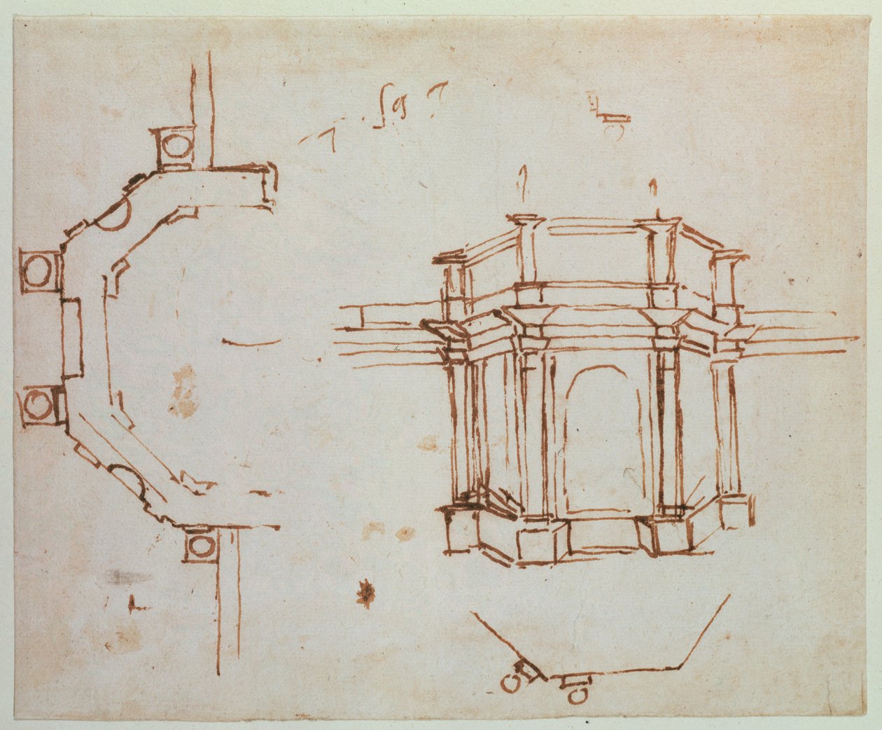 W.24r Arkkitehtoninen luonnos (kynä ja muste) tekijältä Michelangelo Buonarroti