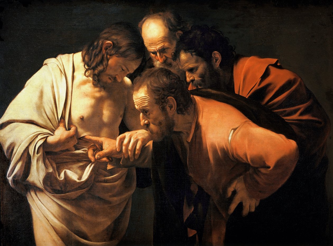 St. Thomasin uskomattomuus, 1602-03 tekijältä Michelangelo Merisi Caravaggio