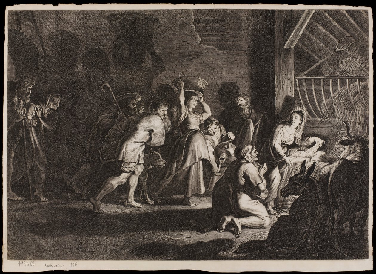 Paimenet palvovat Kristuksen syntymän yhteydessä tekijältä Michelangelo Merisi Caravaggio