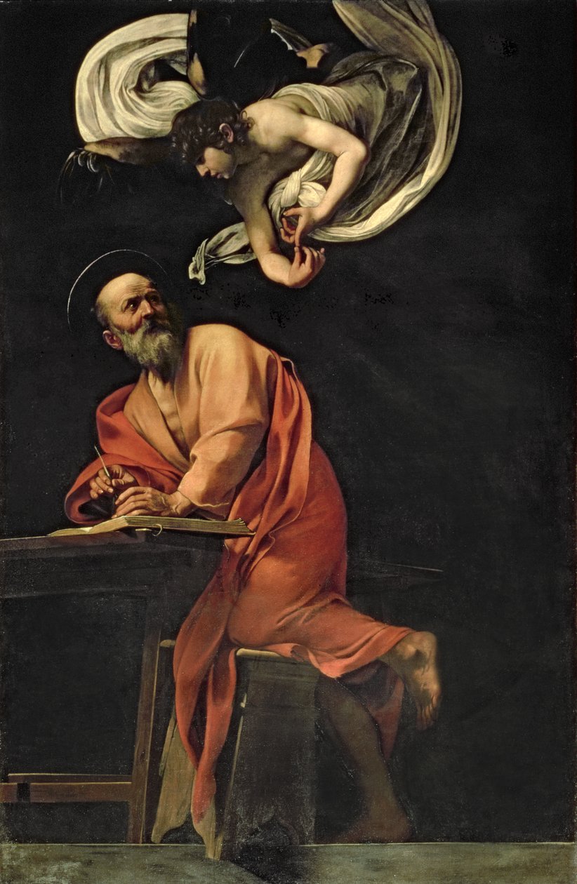 Pyhä Matteus ja enkeli, 1602 (paneeli) tekijältä Michelangelo Merisi Caravaggio