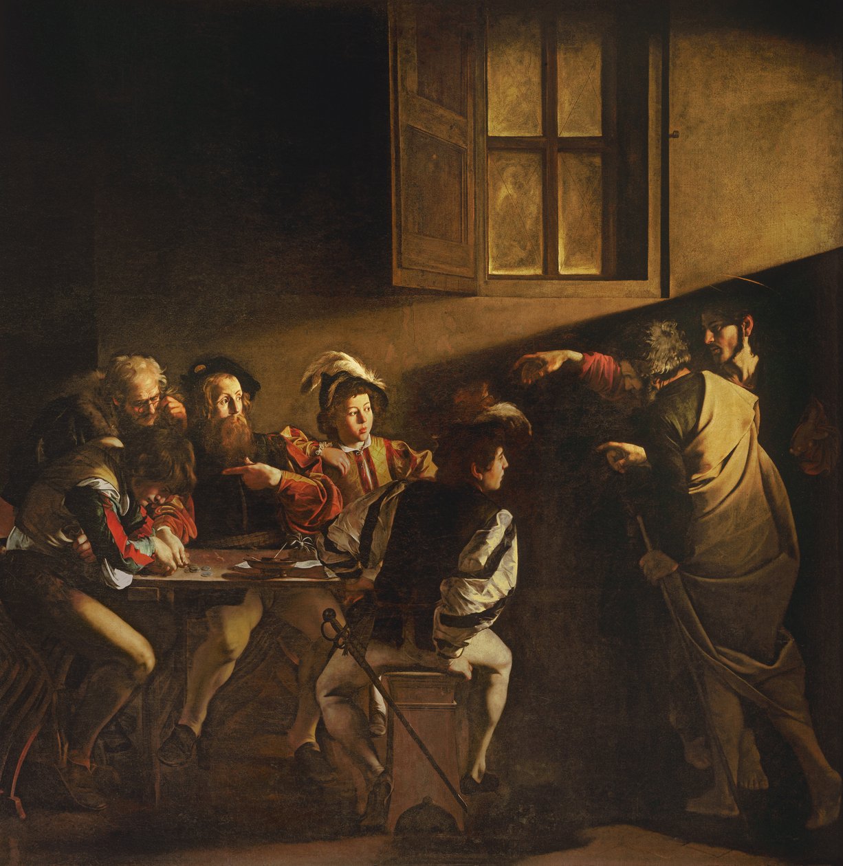 Pyhän Matteuksen kutsuminen, noin 1598-1601. tekijältä Michelangelo Merisi Caravaggio