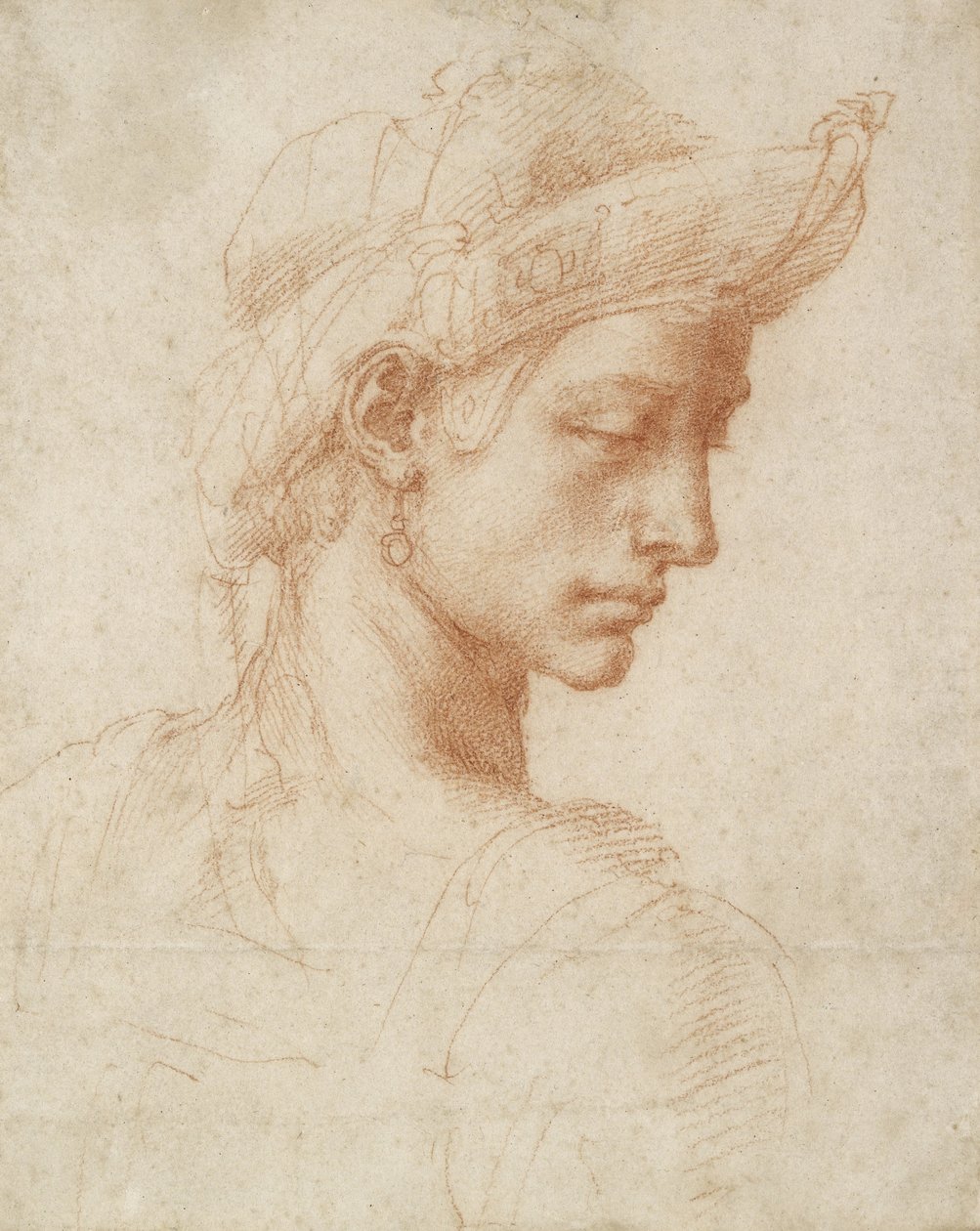 Ihannepää, n.1518-20 (punaliitu paperille). tekijältä Michelangelo Buonarroti