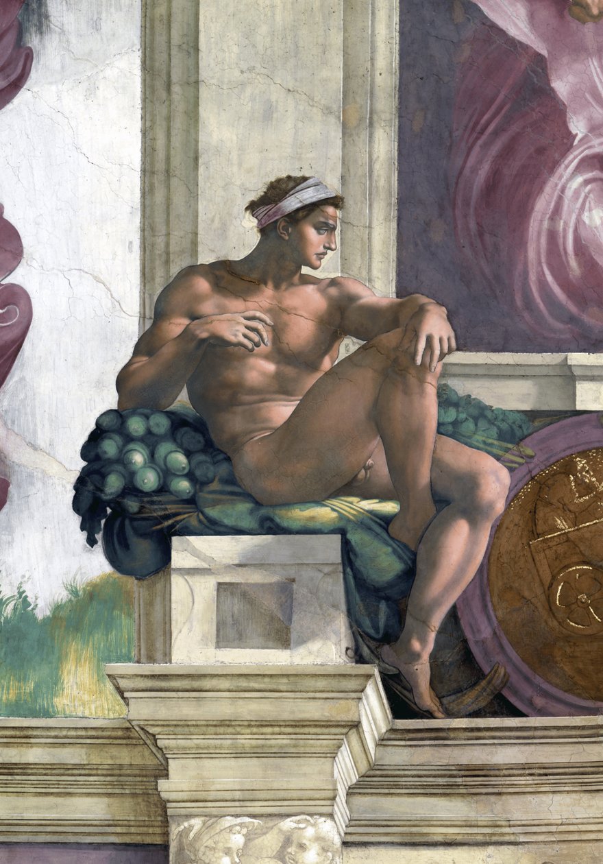 Ignudo (Sikstuksen kappelin katto Vatikaanissa) tekijältä Michelangelo Buonarroti