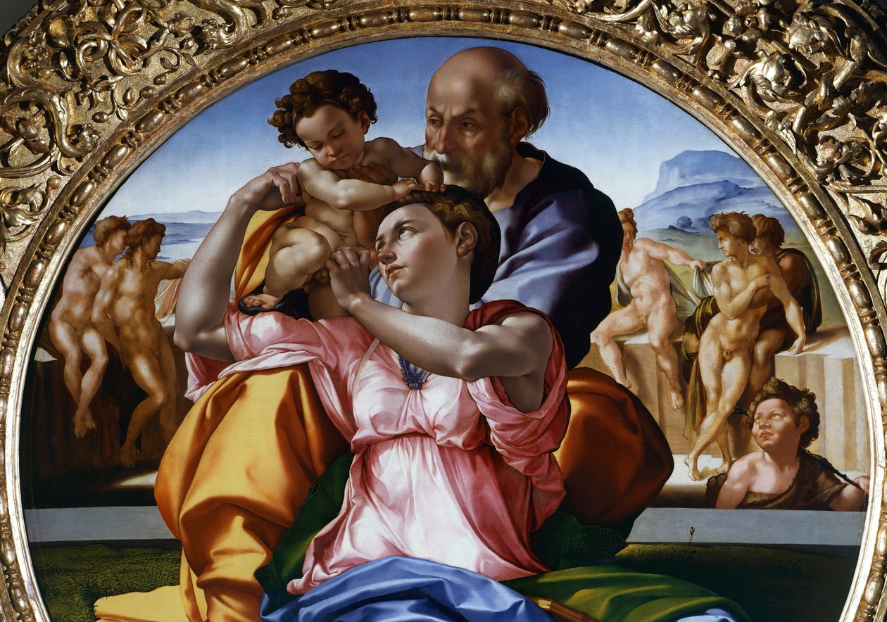 Pyhä perhe tai Tondo Doni tekijältä Michelangelo Buonarroti