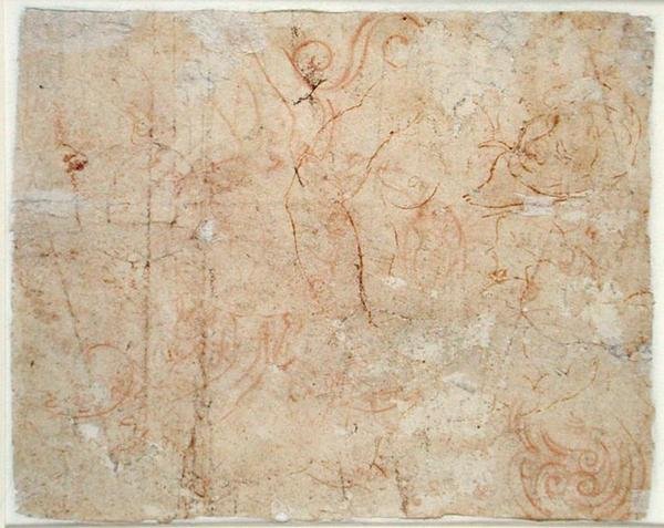 Erilaisia tutkimuksia, n. 1525 (punainen liitu paperille) tekijältä Michelangelo Buonarroti