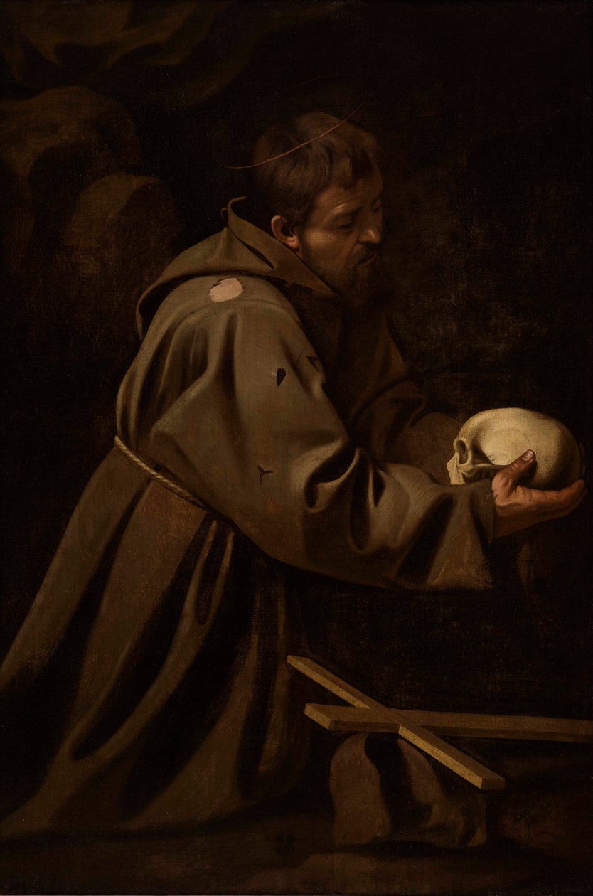 Pyhä Franciscus meditaatiossa, noin 1606. tekijältä Michelangelo Caravaggio