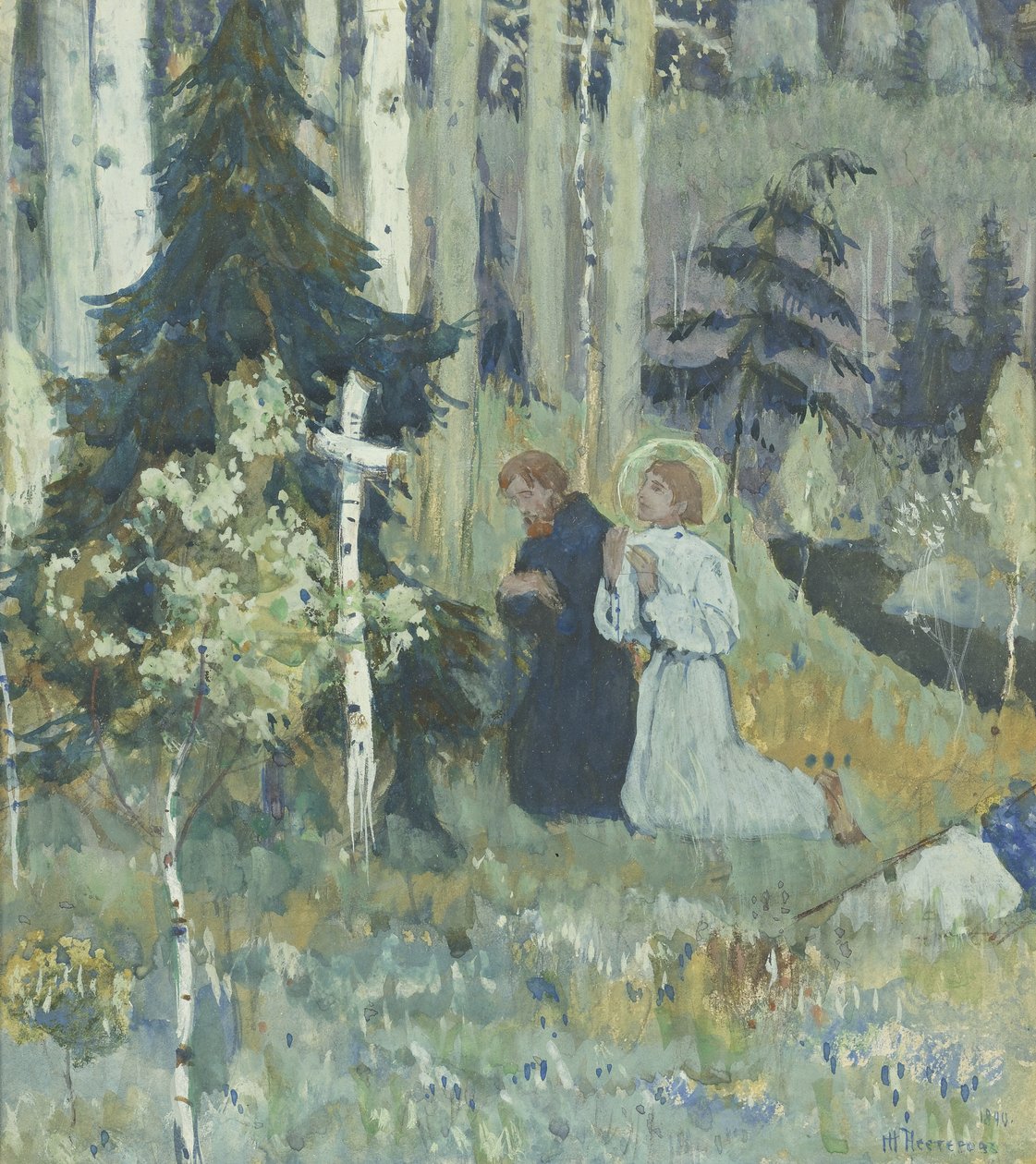 Kolminaisuus-Sergius-luostarin perustaminen tekijältä Mikhail Vasilievich Nesterov